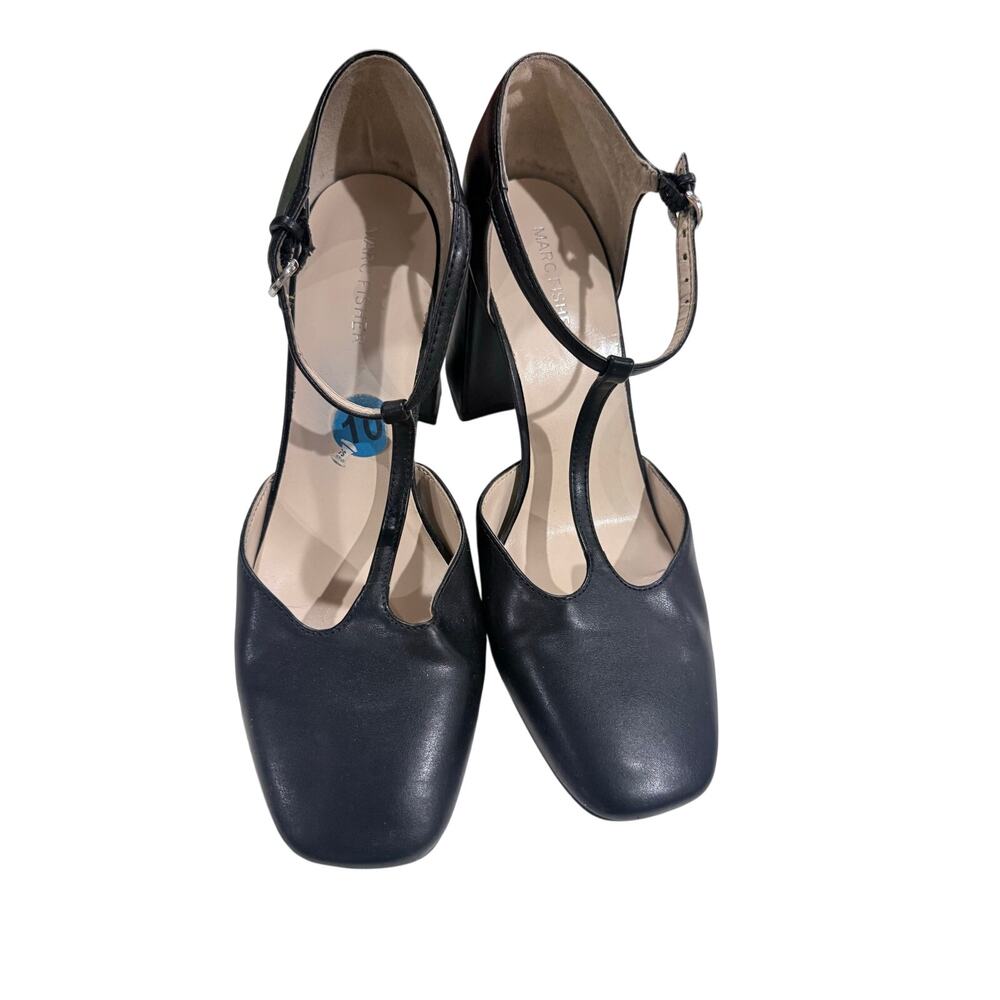Marc Fisher Cyrene Black T-Strap Square Toe Block Heel Pumps Women’s 10